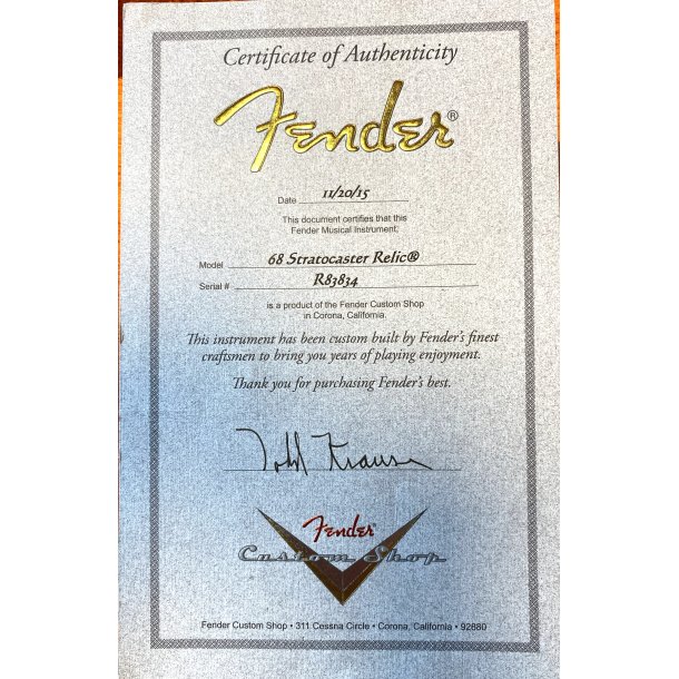 (BRUGT) Fender Custom Shop '68 Relic Todd Krause Masterbuilt Stratocaster 2015 BLK